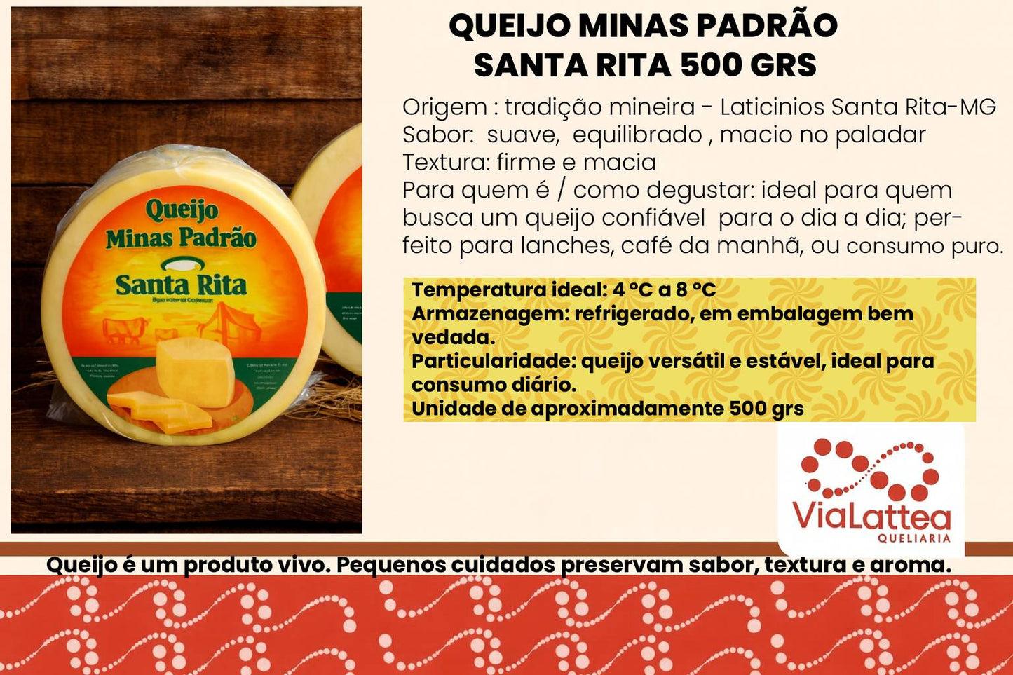 Queijo Minas Padrão Santa Rita 500 grs