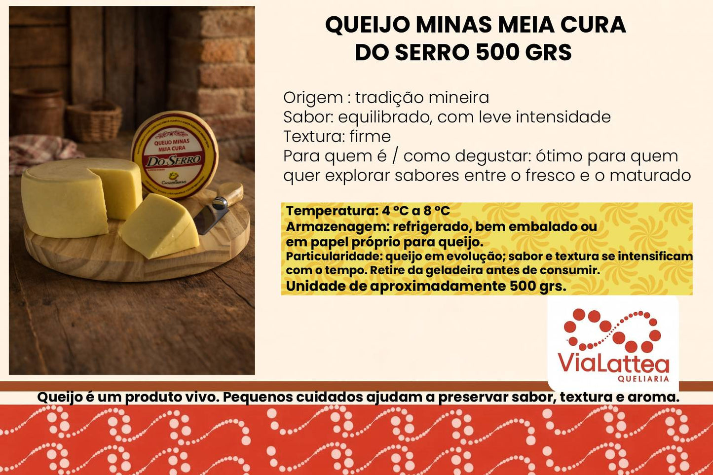 Queijo Minas Meia Cura do Serro 500 grs